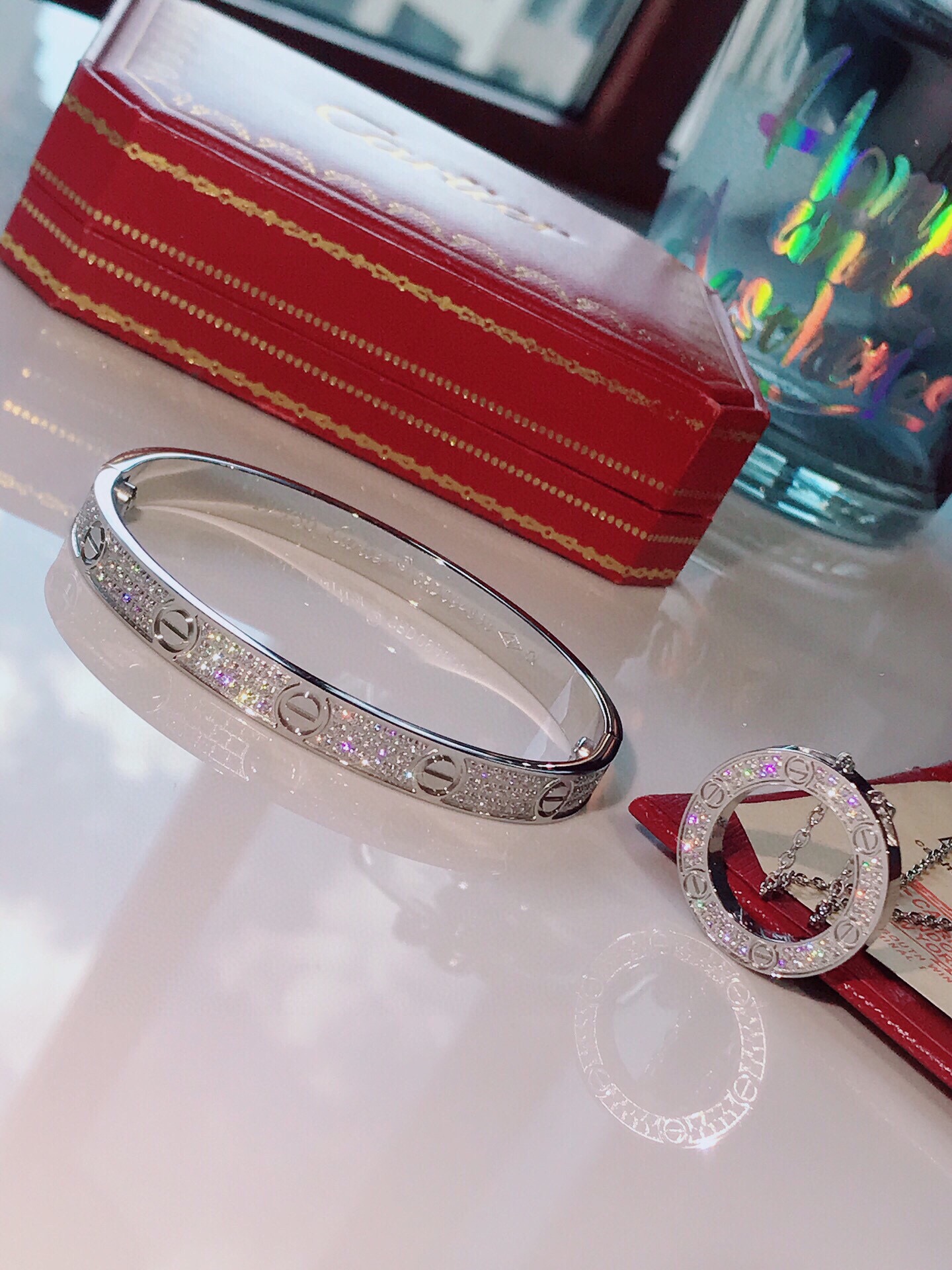 LOVE BRACELET,DIAMOND-PAVED + LOVE NECKLACE, DIAMOND-PAVED