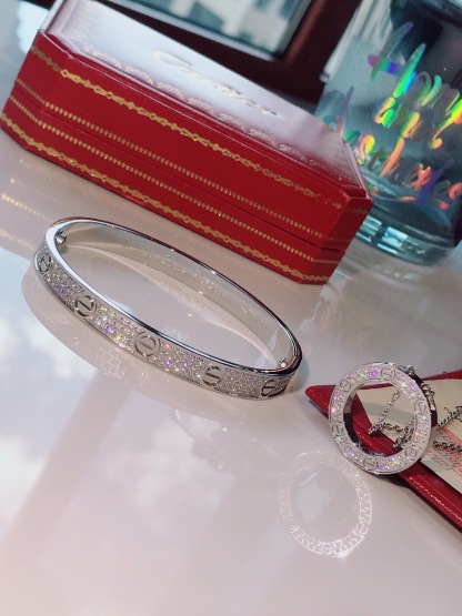 LOVE BRACELET,DIAMOND-PAVED + LOVE NECKLACE, DIAMOND-PAVED