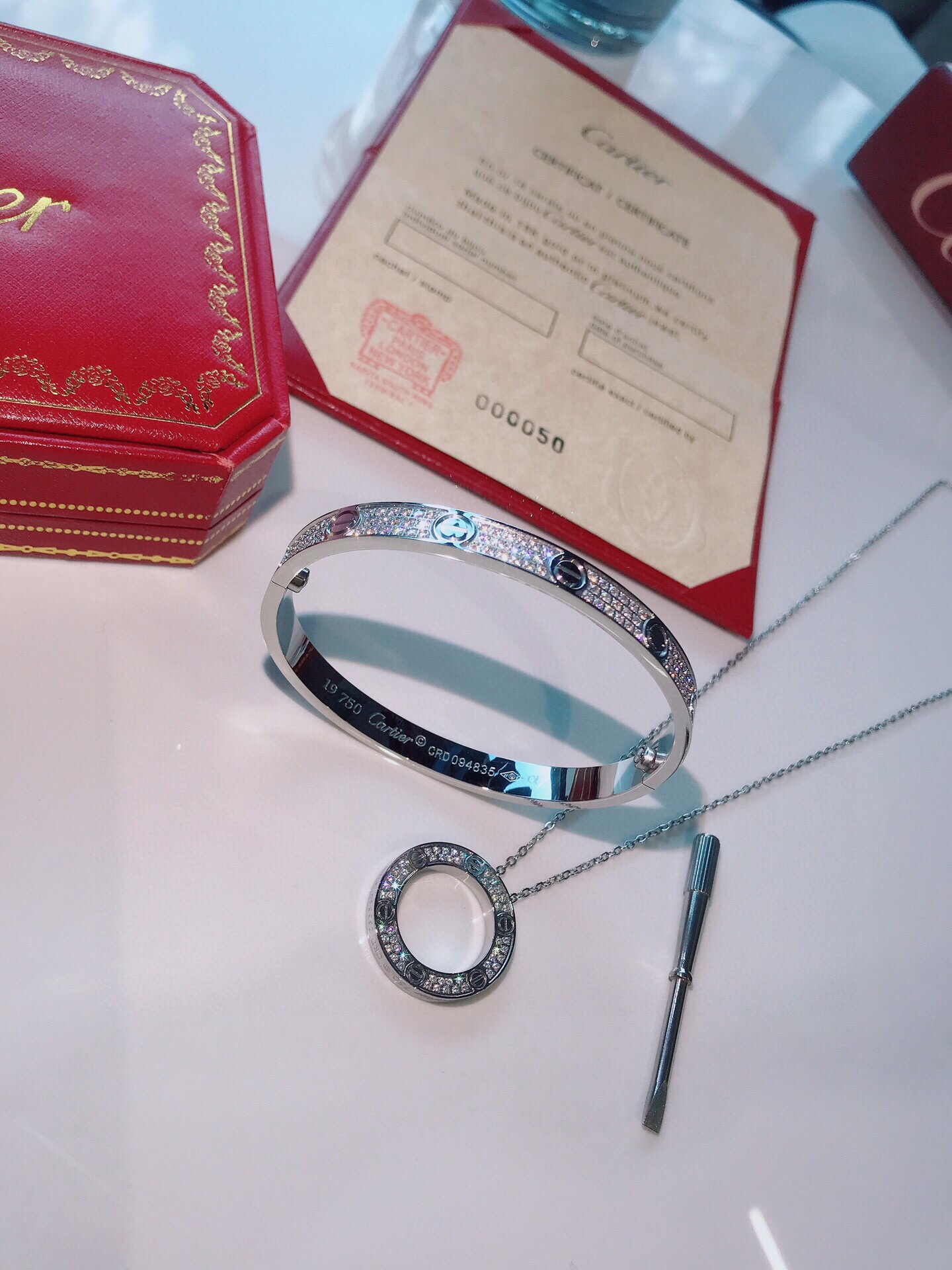 LOVE BRACELET,DIAMOND-PAVED + LOVE NECKLACE, DIAMOND-PAVED