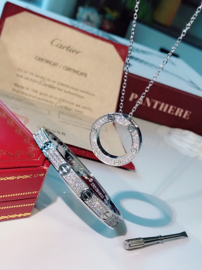 LOVE BRACELET,DIAMOND-PAVED + LOVE NECKLACE, DIAMOND-PAVED
