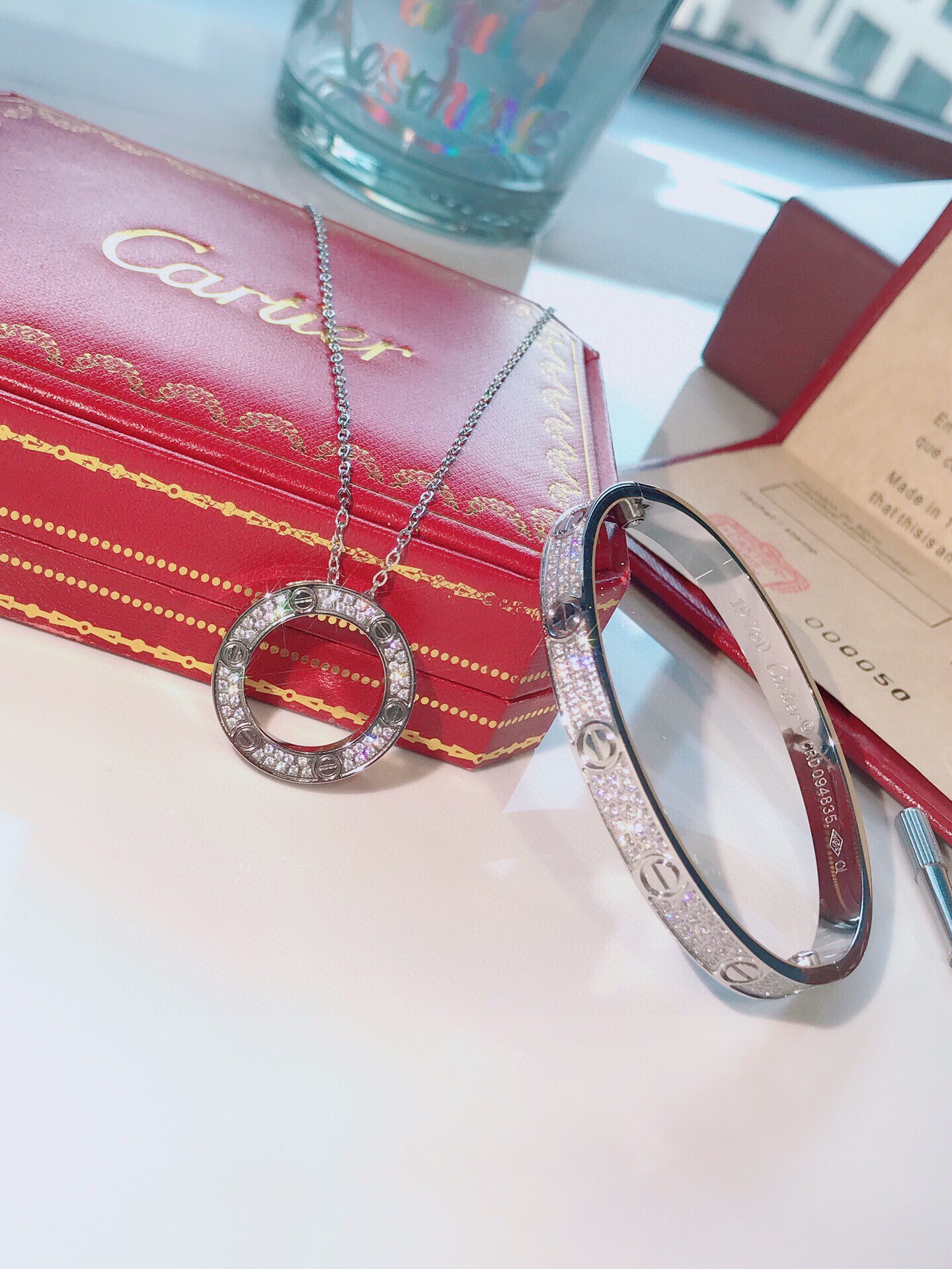 LOVE BRACELET,DIAMOND-PAVED + LOVE NECKLACE, DIAMOND-PAVED