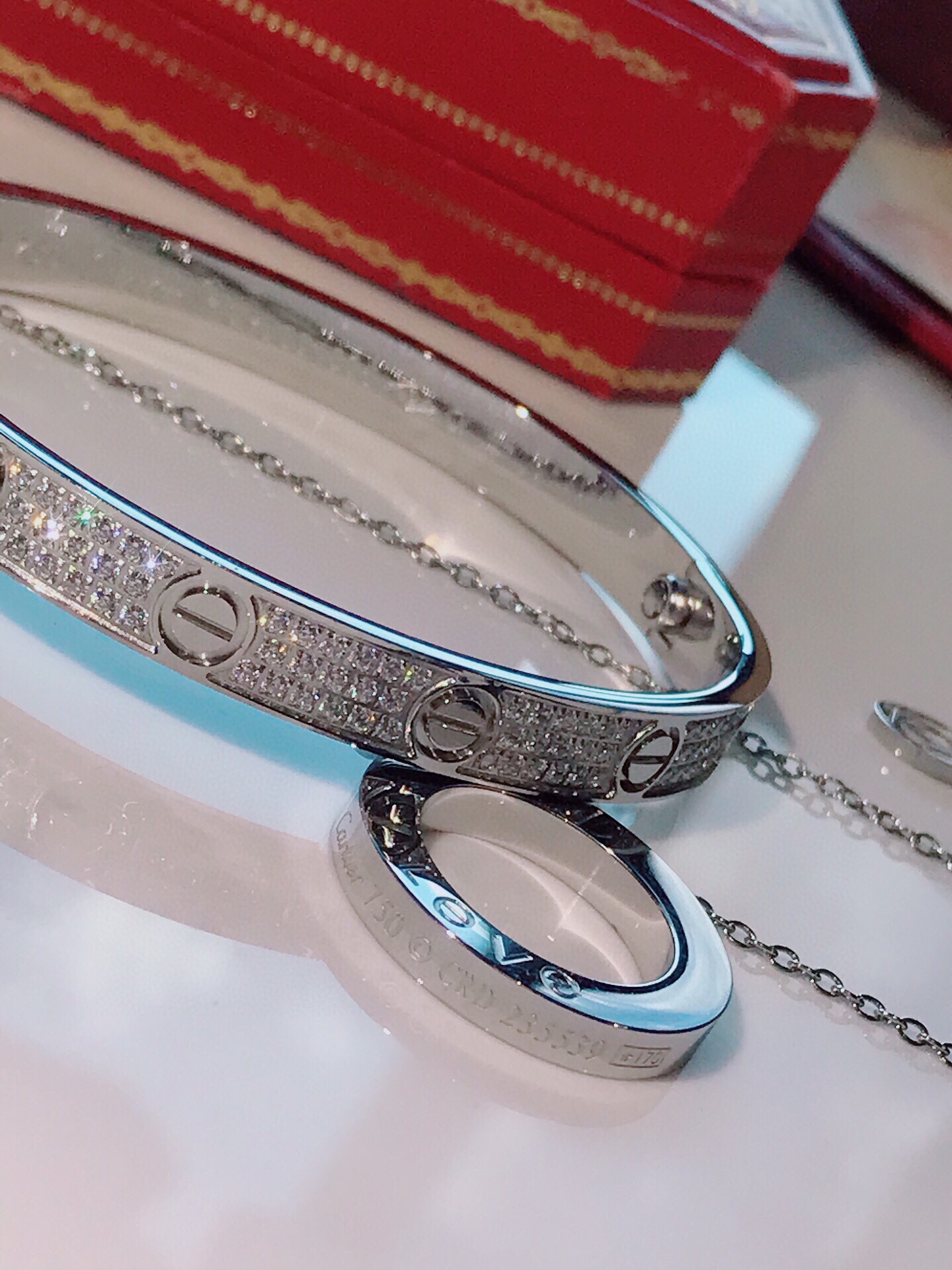 LOVE BRACELET,DIAMOND-PAVED + LOVE NECKLACE, DIAMOND-PAVED