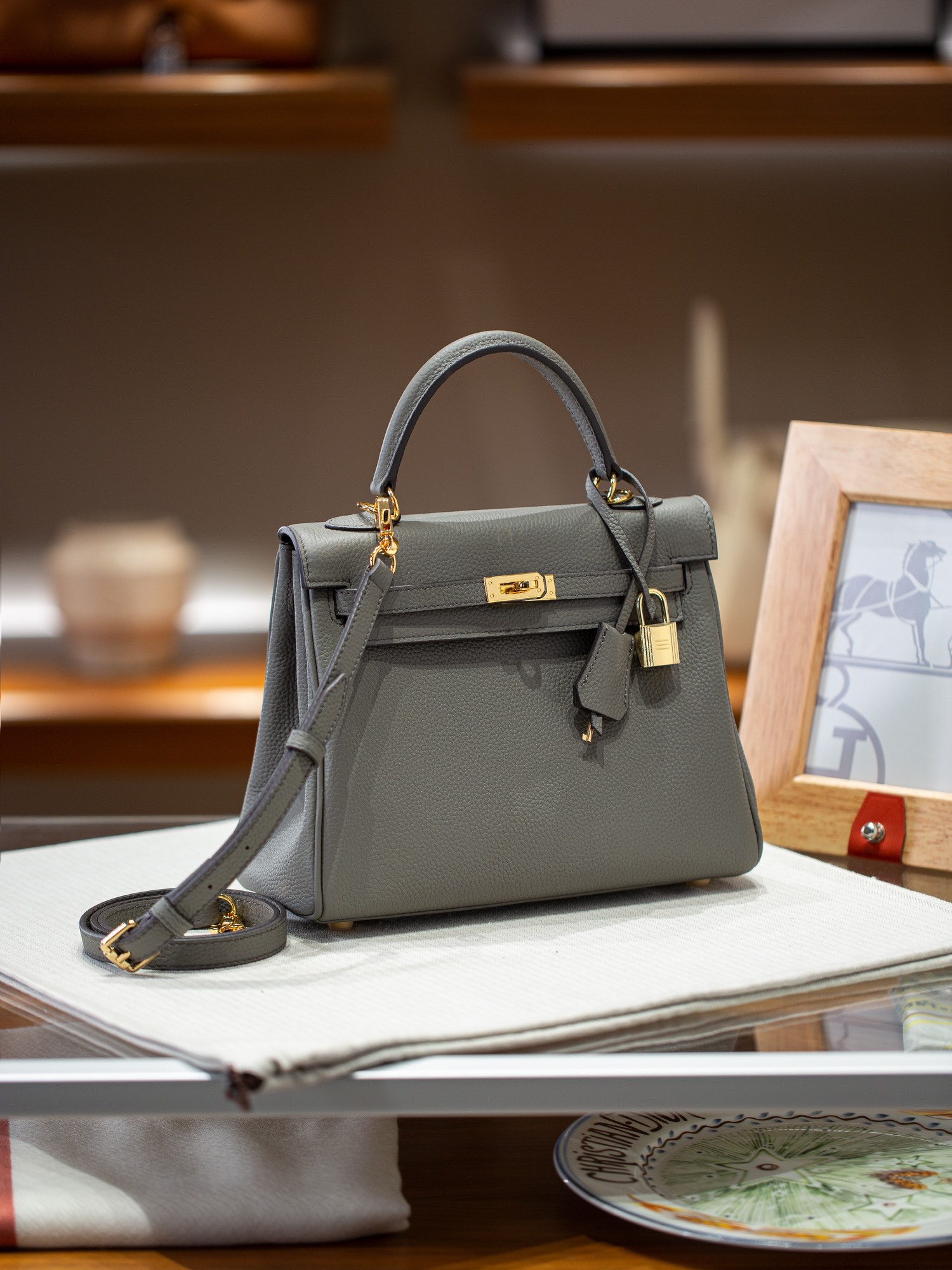 KELLY 25 FIRST LAYER TOGO COWHIDE GREY