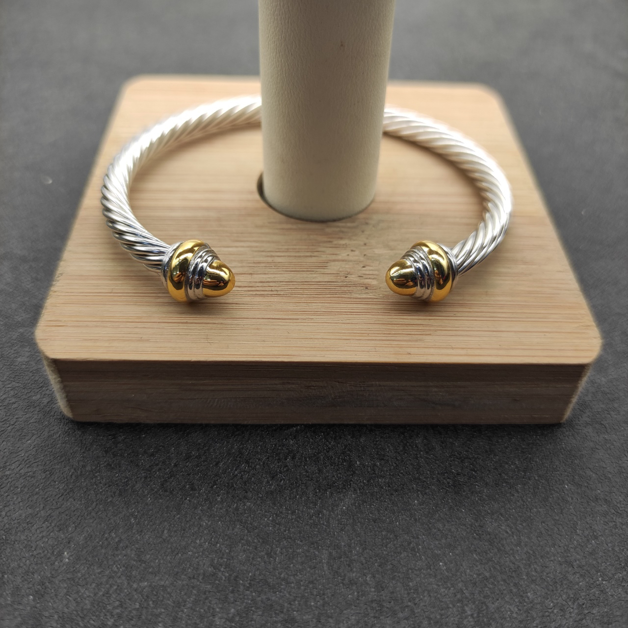 Classic Cable Bracelet Sterling Silver with 14K Yellow Gold and Prasiolite, 5mm