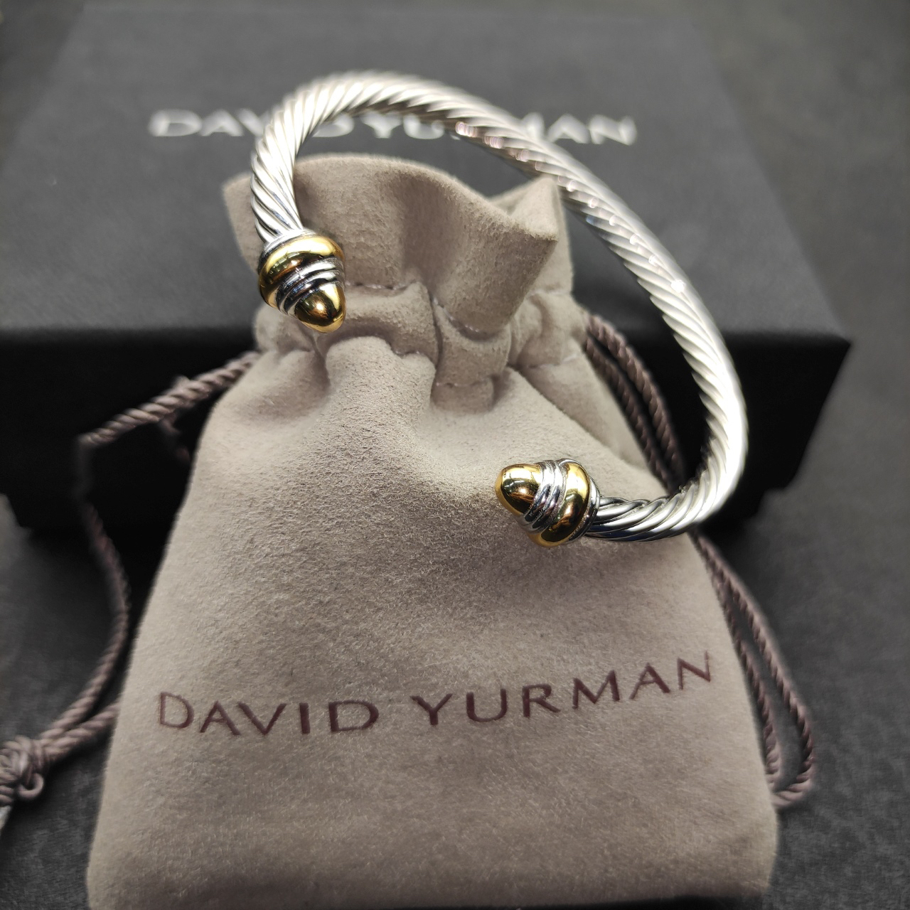 Classic Cable Bracelet Sterling Silver with 14K Yellow Gold and Prasiolite, 5mm