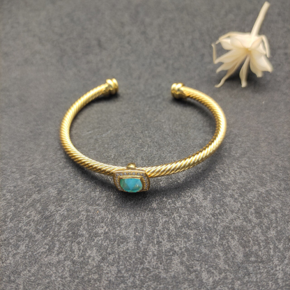 Cable Classics Bracelet with Blue Agate and Diamonds 18K Yellow Gold 4mm