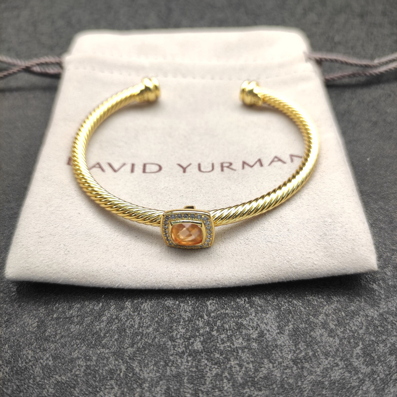 Cable Classics Bracelet with Rose Gold Agate and Diamonds 18K Yellow Gold 4mm