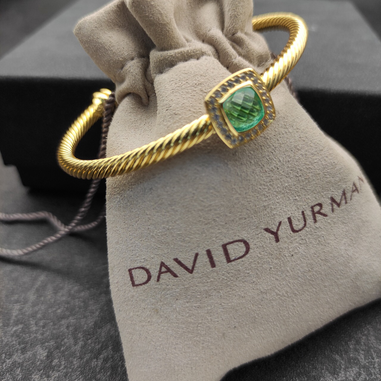 Cable Classics Bracelet with Green Agate and Diamonds 18K Yellow Gold 4mm