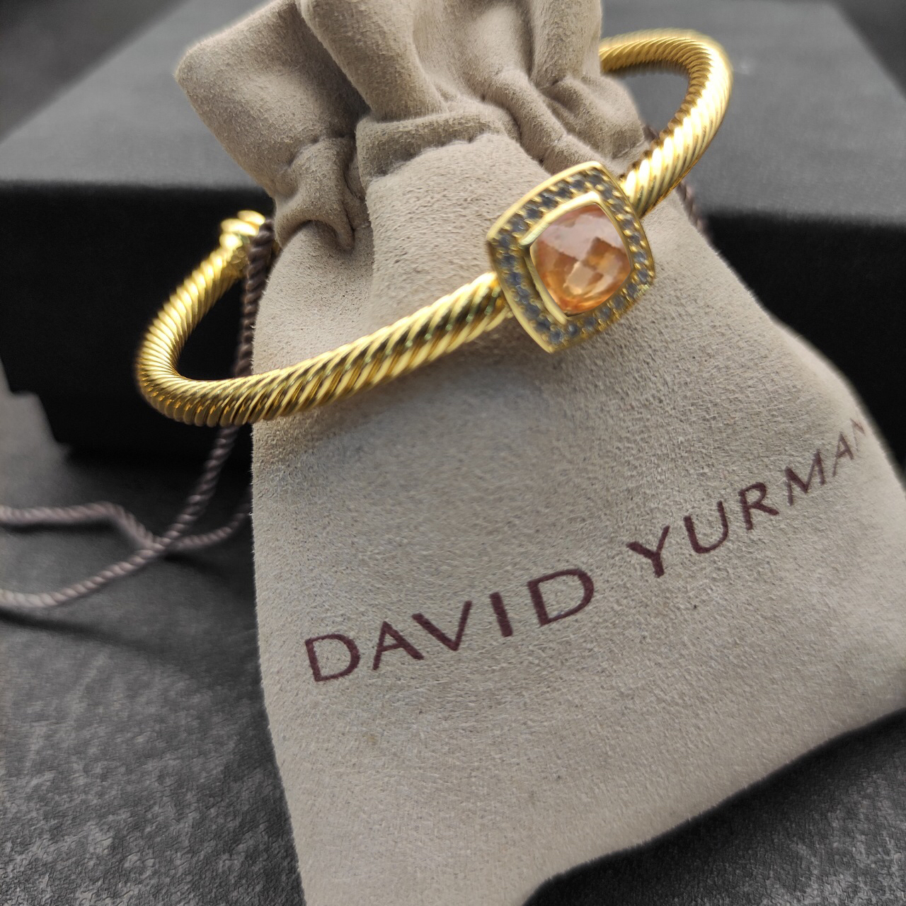 Cable Classics Bracelet with Rose Gold Agate and Diamonds 18K Yellow Gold 4mm