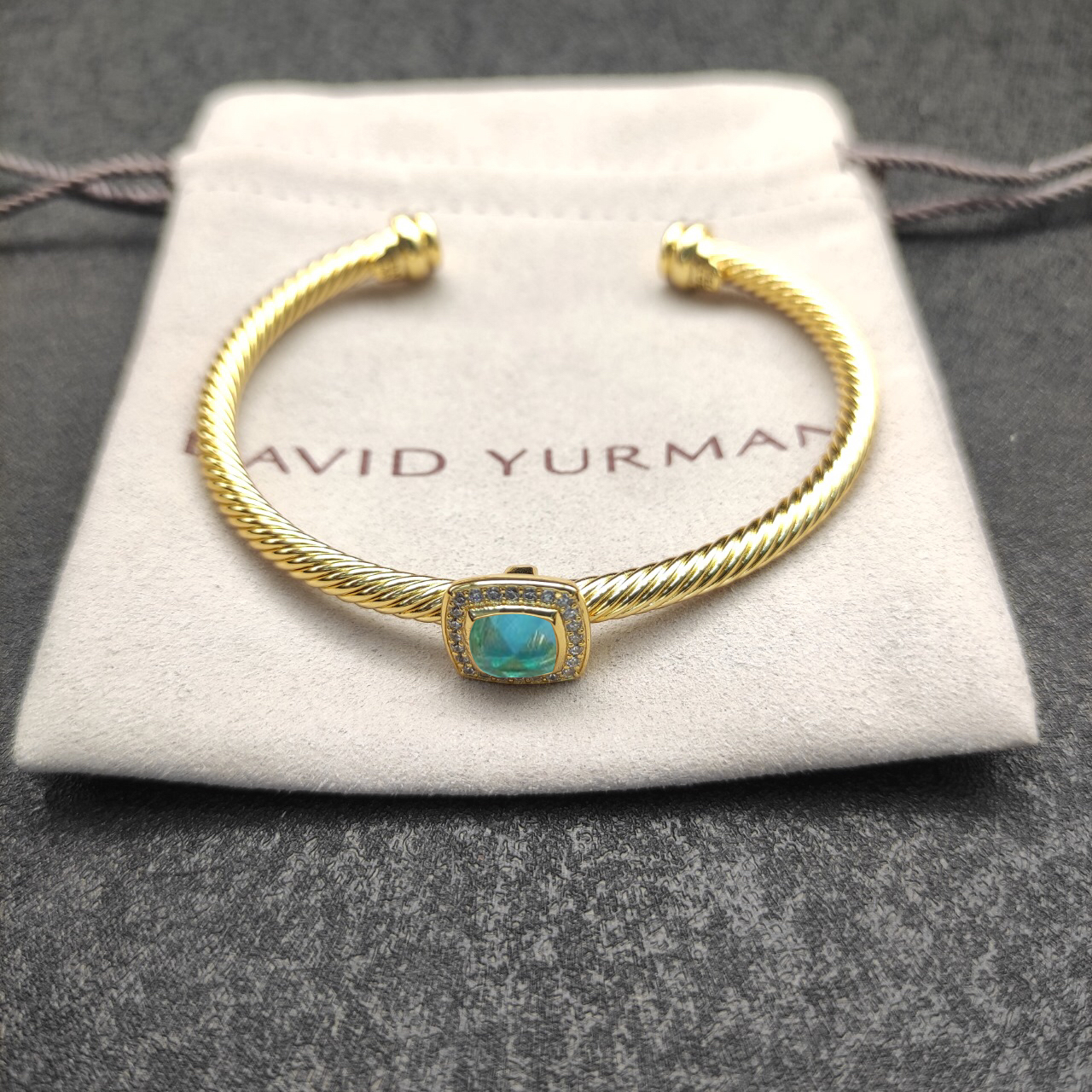 Cable Classics Bracelet with Blue Agate and Diamonds 18K Yellow Gold 4mm