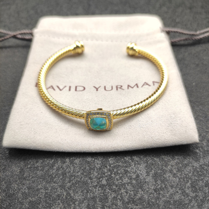 Cable Classics Bracelet with Blue Agate and Diamonds 18K Yellow Gold 4mm