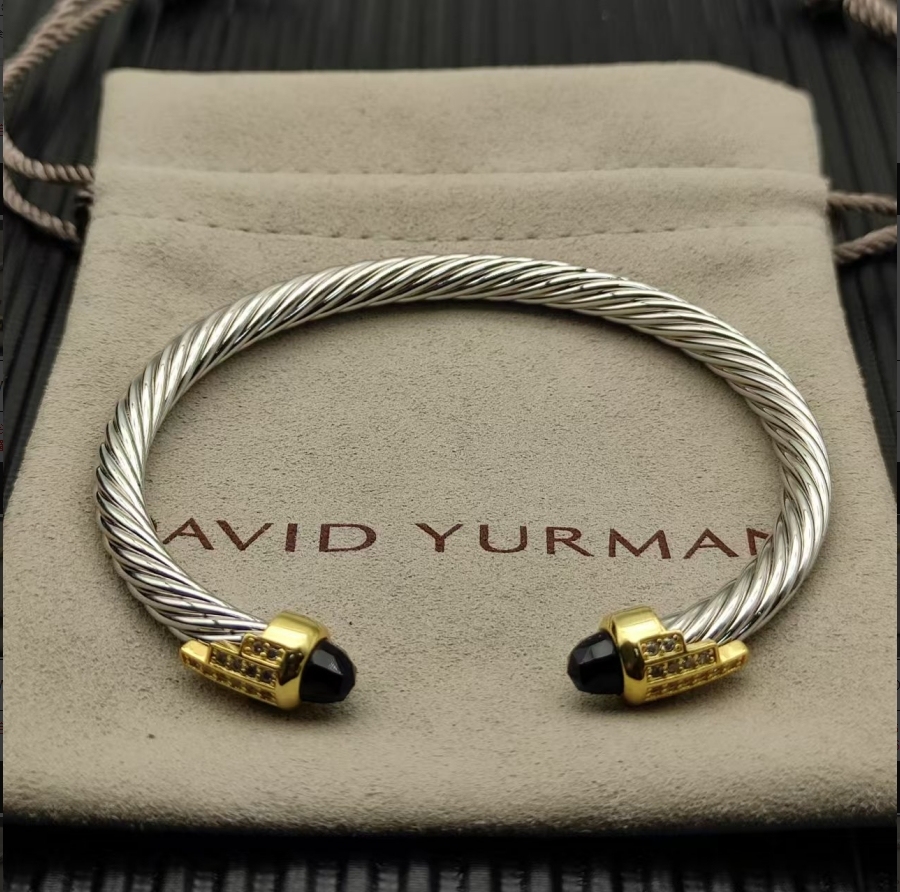 5mm Cable Bracelet with Black Topaz & Diamond Accents
