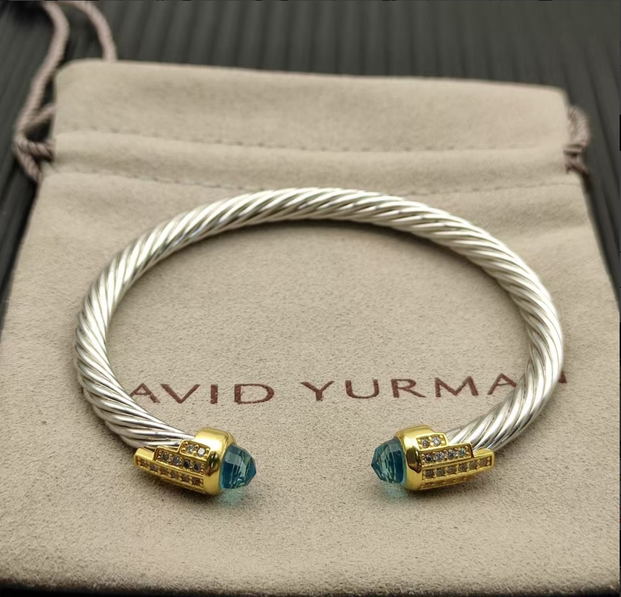5mm Cable Bracelet with Blue Topaz & Diamond Accents