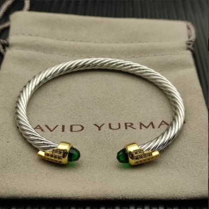 5mm Cable Bracelet with Dark Green Topaz & Diamond Accents