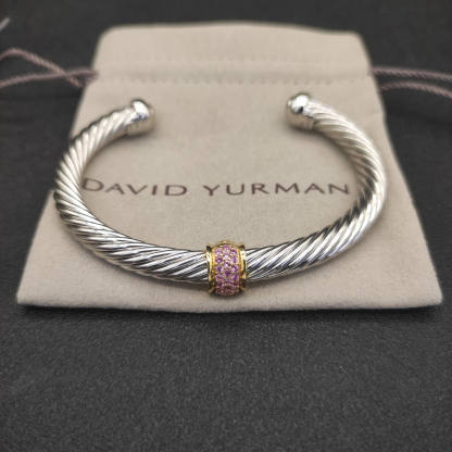 Classic Cable Station Bracelet Sterling Silver with 18K Yellow Gold and Pave Diamonds, 7mm