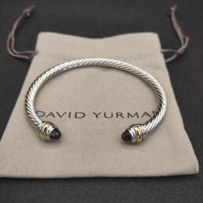 Classic Cable Bracelet Sterling Silver with 14K Yellow Gold and Red Topaz, 5mm