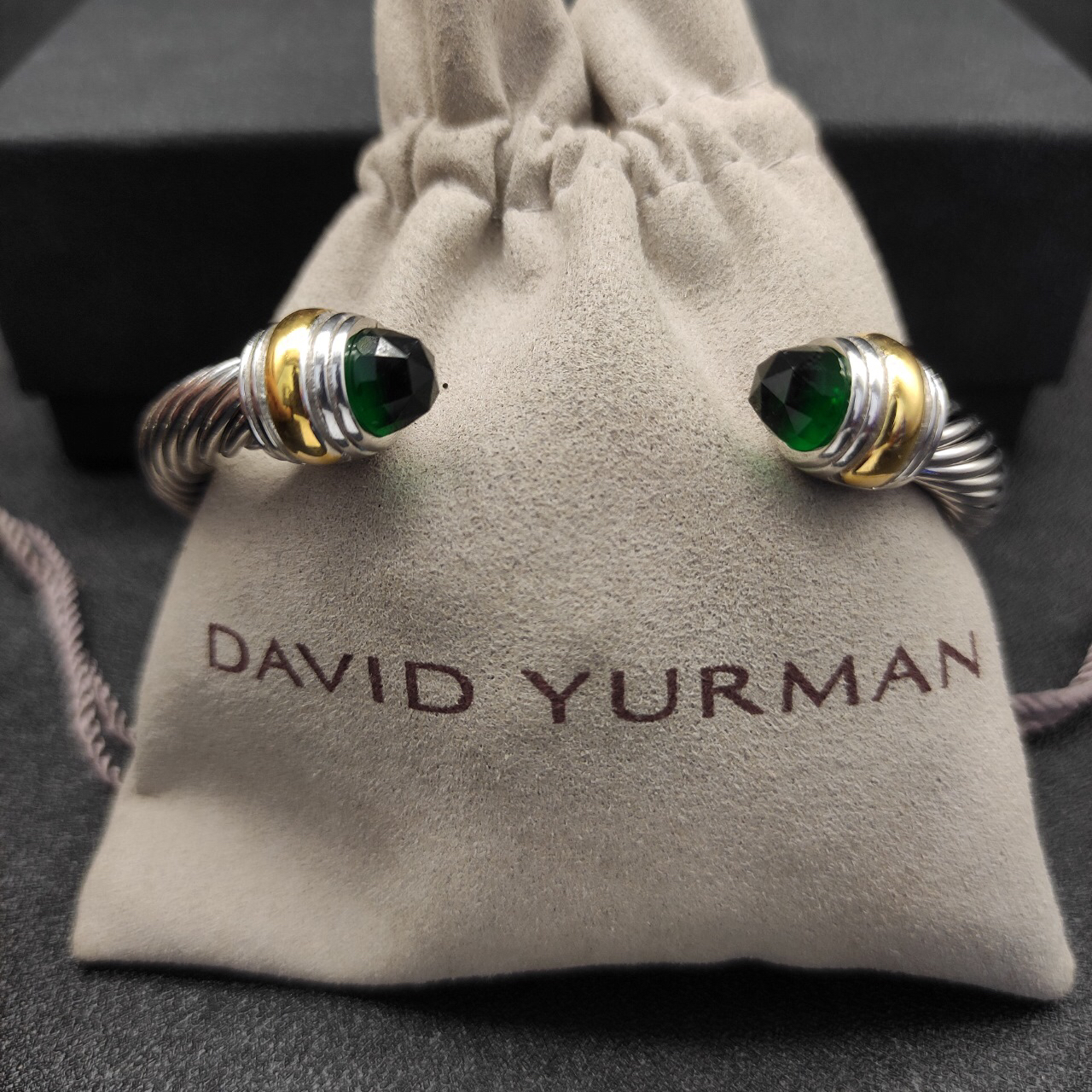Classic Cable Bracelet Sterling Silver with 14K Yellow Gold and Prasiolite, 5mm