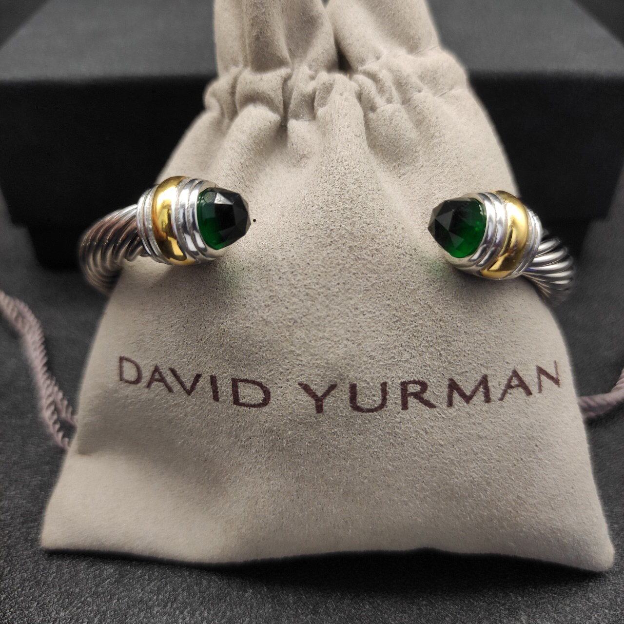 Classic Cable Bracelet Sterling Silver with 14K Yellow Gold and Prasiolite, 5mm
