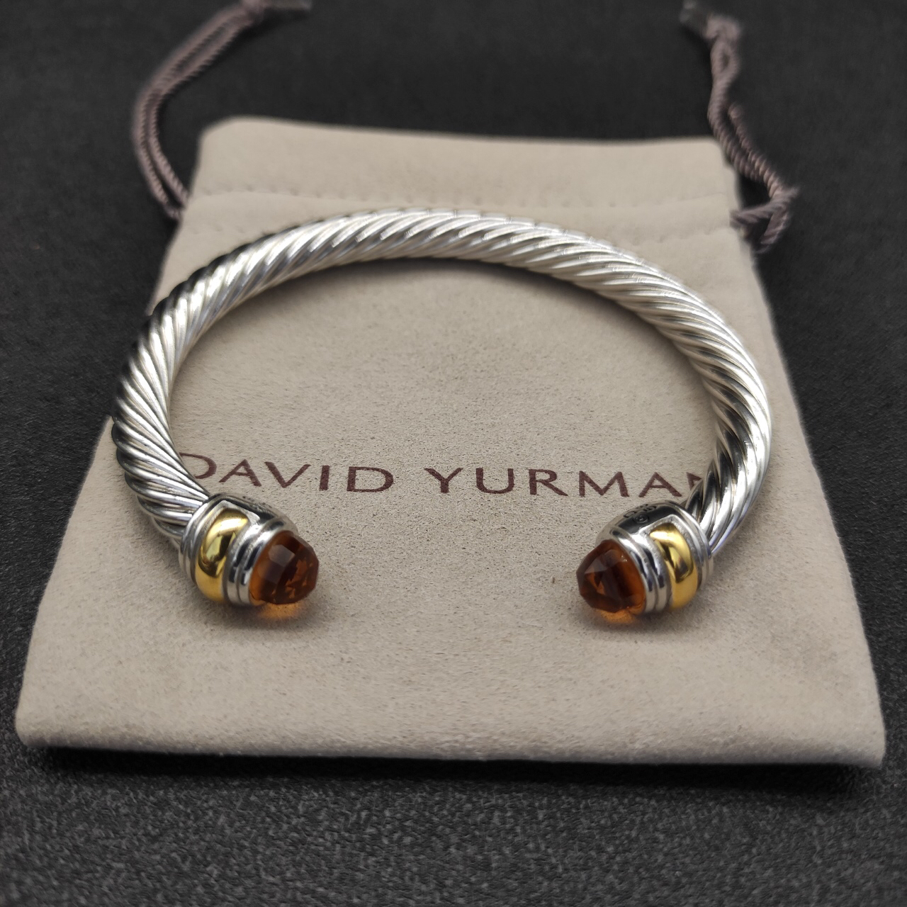 Classic Cable Bracelet Sterling Silver with 14K Yellow Gold and Citrine, 5mm