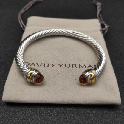 Classic Cable Bracelet Sterling Silver with 14K Yellow Gold and Citrine, 5mm