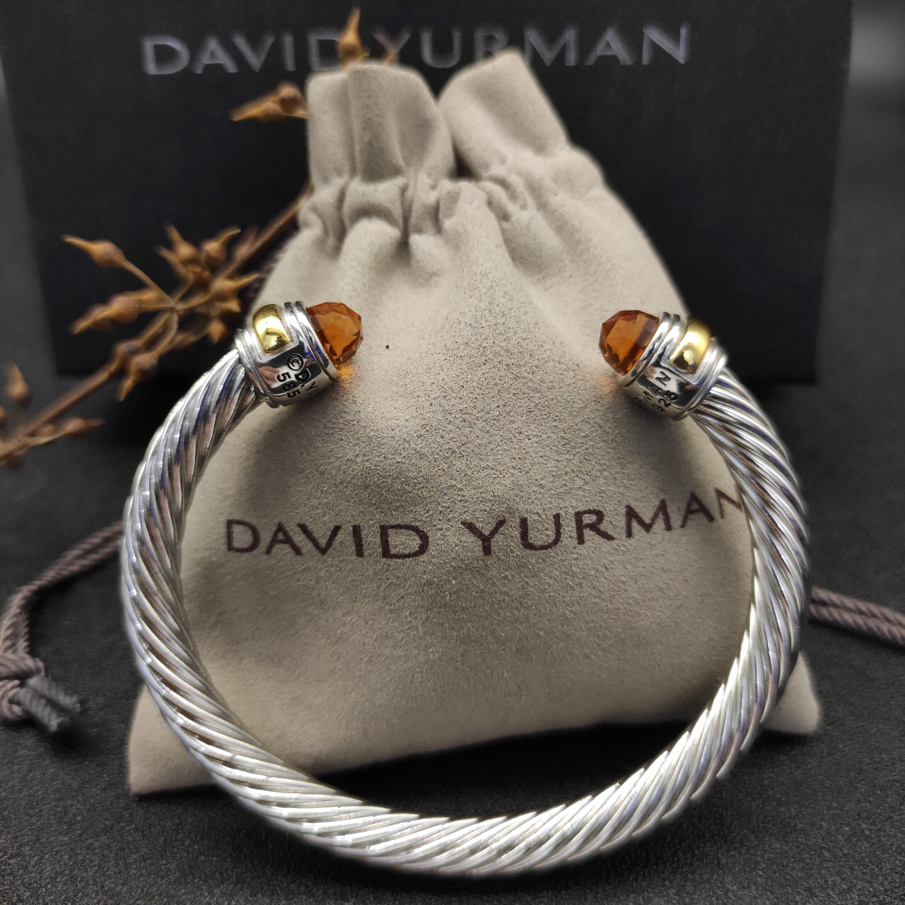 Classic Cable Bracelet Sterling Silver with 14K Yellow Gold and Citrine, 5mm