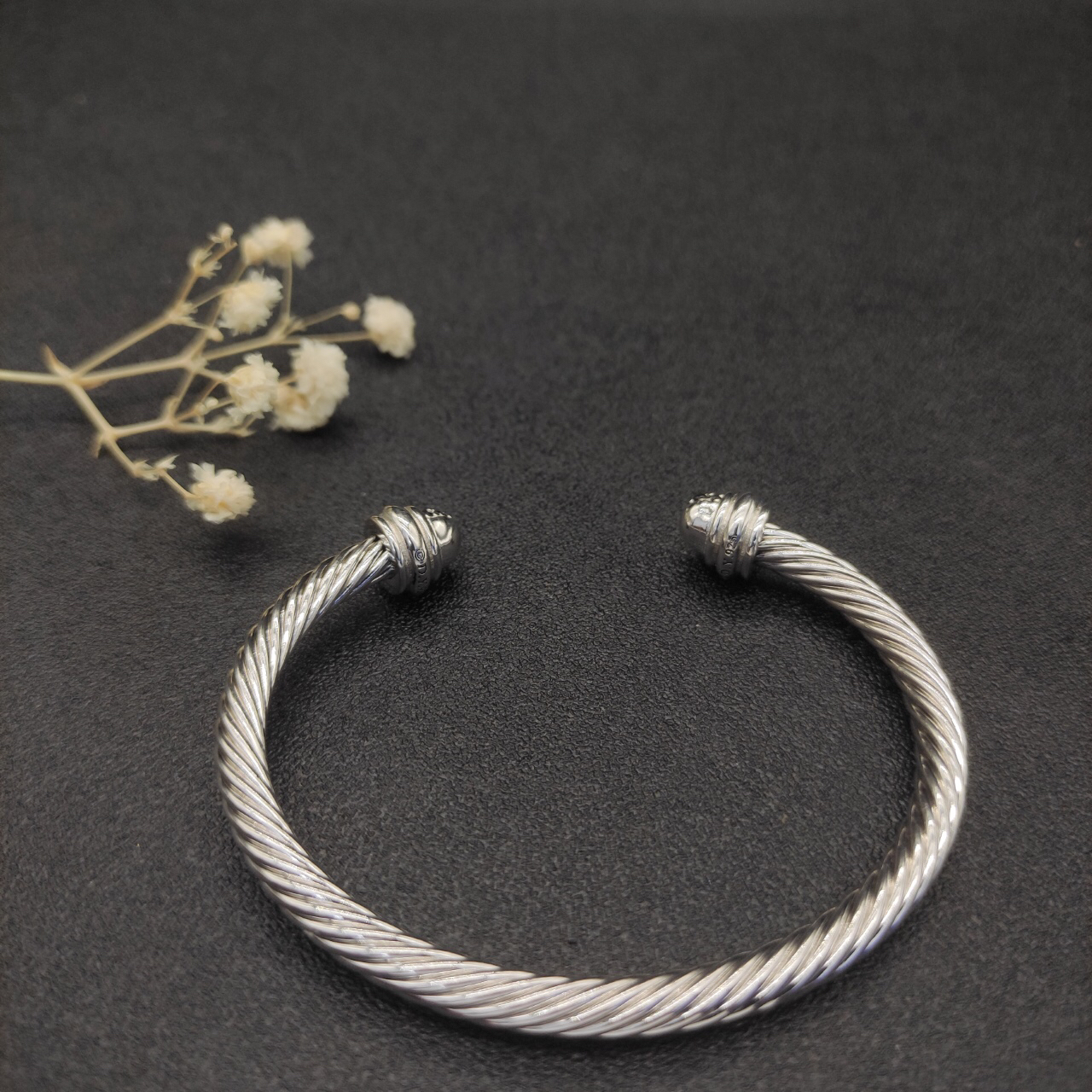 Classic Cable Bracelet Silver and  Half Diamonds 7 MM