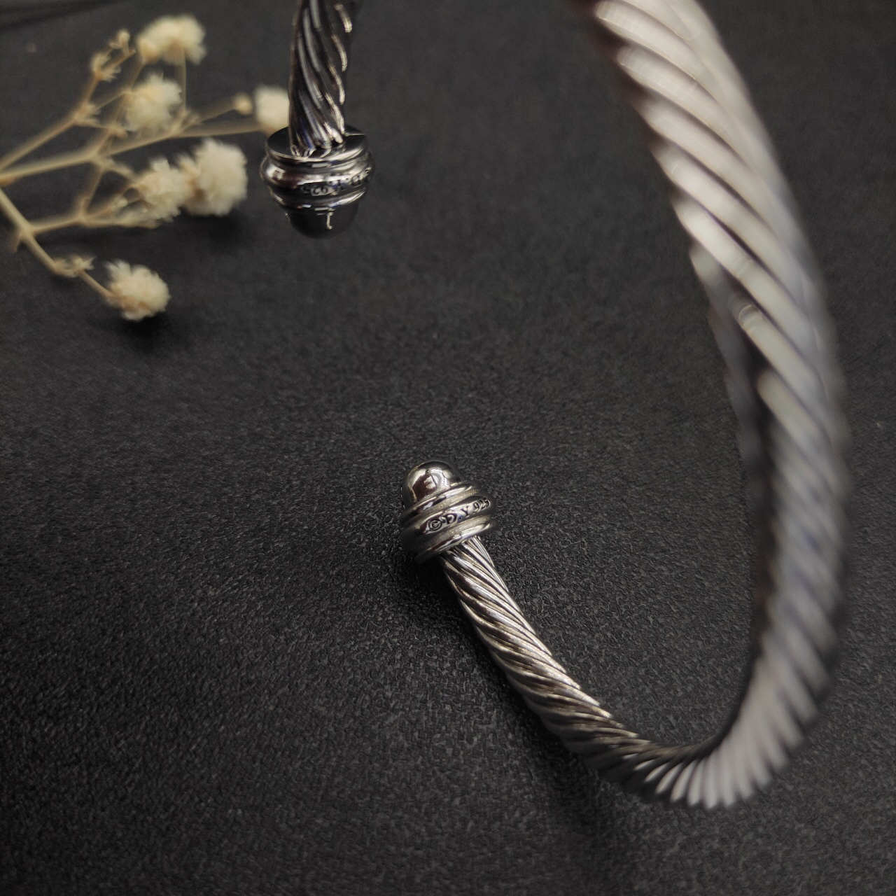 Classic Cable Bracelet Silver and  Half Diamonds 7 MM