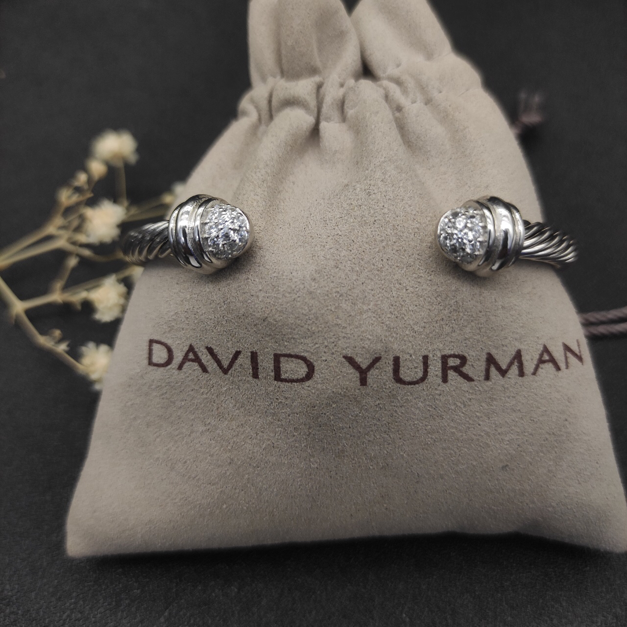 Classic Cable Bracelet Silver and  Half Diamonds 7 MM