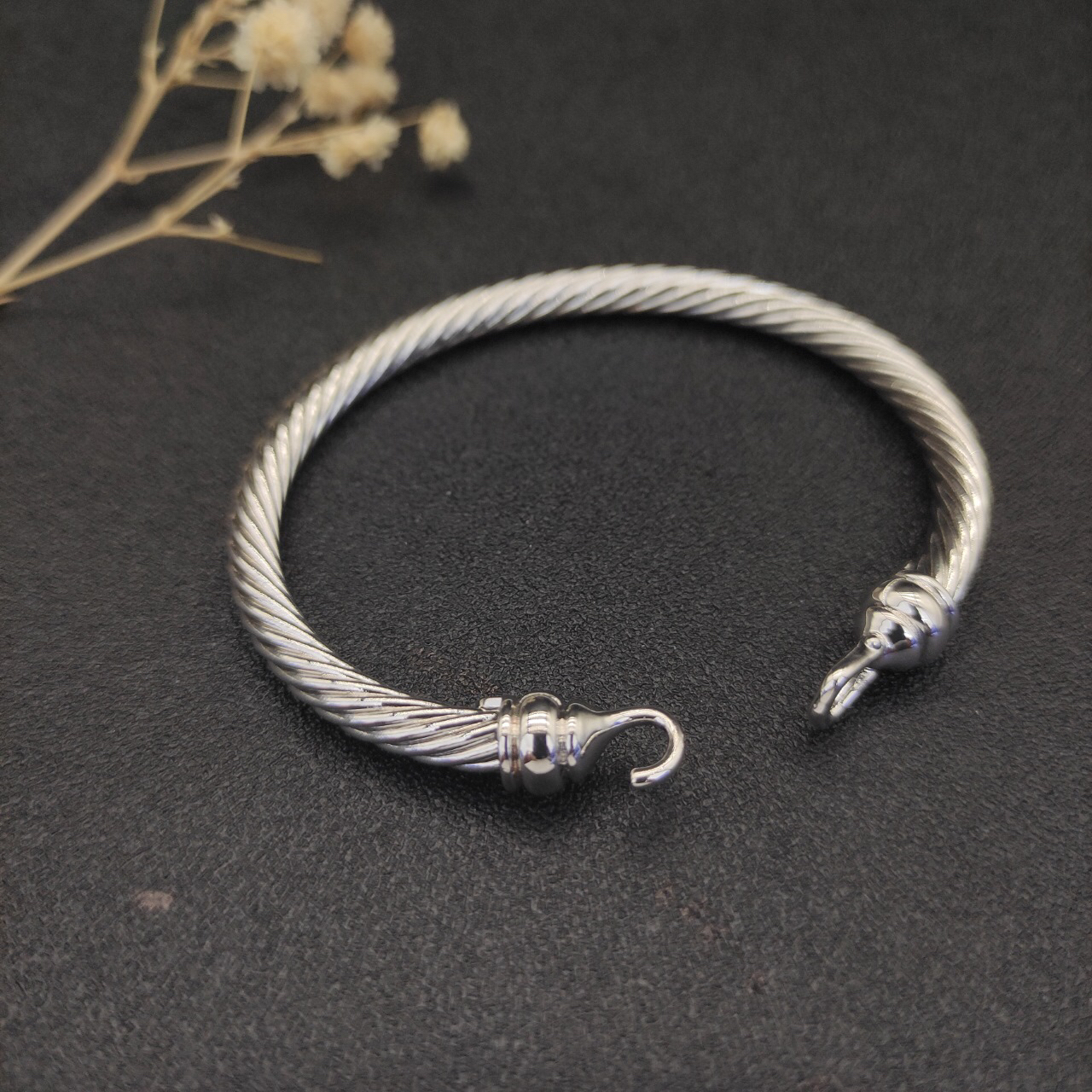 Buckle Classic Cable Bracelet Sterling Silver with 18K White Gold, 5mm
