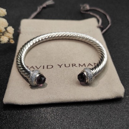 Cable Bracelet Sterling Silver with Amethyst and Diamonds, 7mm