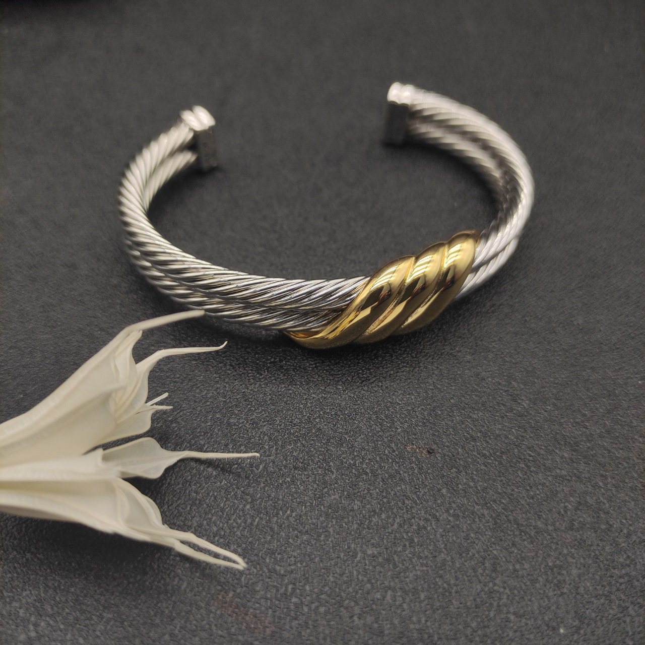 Dathtvid Yurthtman Cable Twist Bangle in 14K Yellow Gold/Sterling Silver