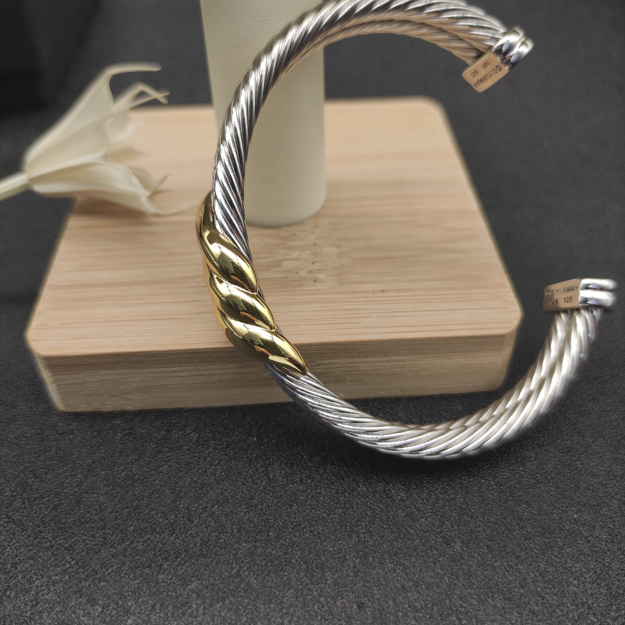 Dathtvid Yurthtman Cable Twist Bangle in 14K Yellow Gold/Sterling Silver