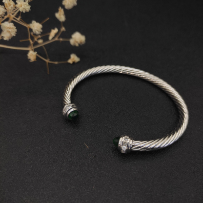 Classic Cable Bracelet Sterling Silver with Prasiolite and Diamonds, 5mm