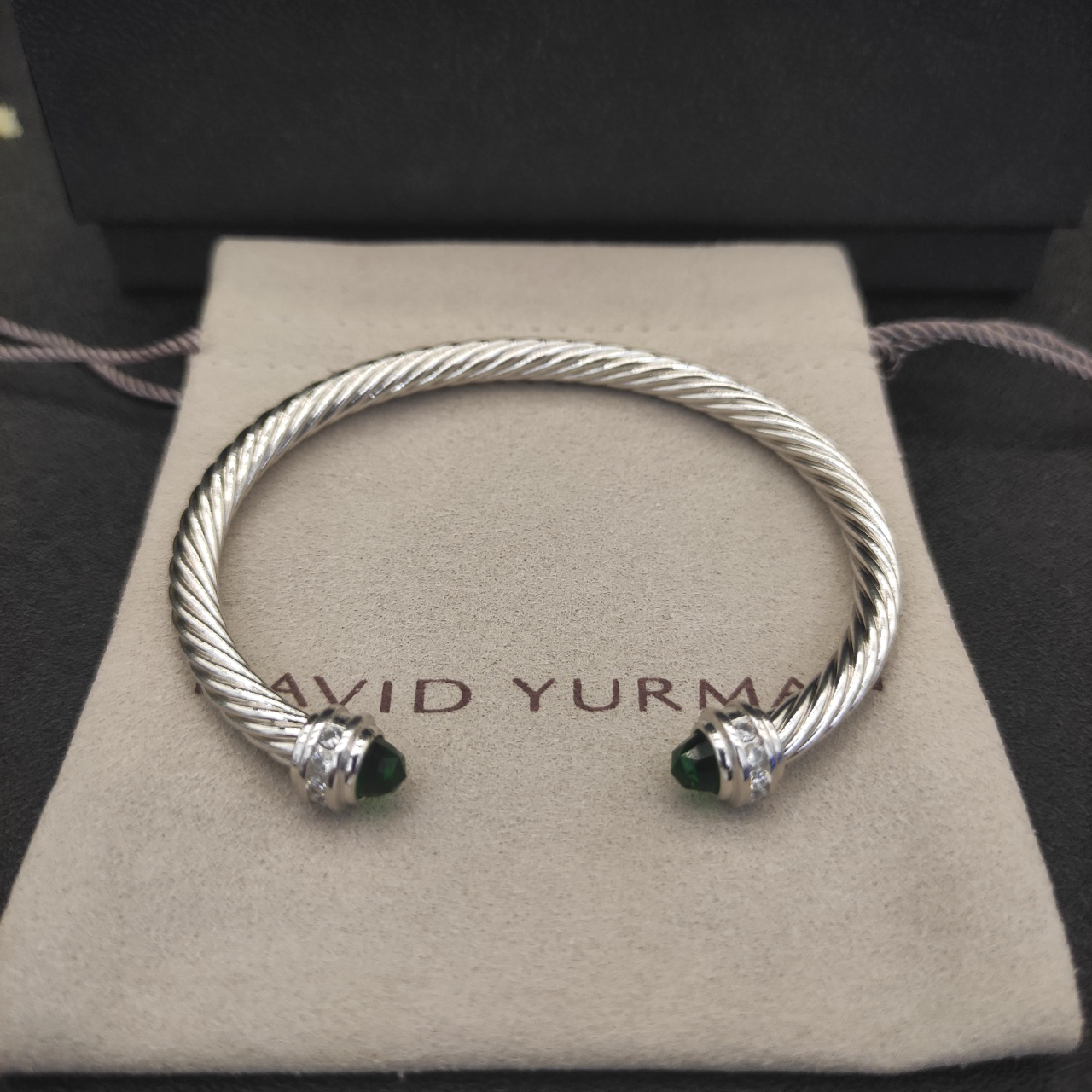 Classic Cable Bracelet Sterling Silver with Prasiolite and Diamonds, 5mm