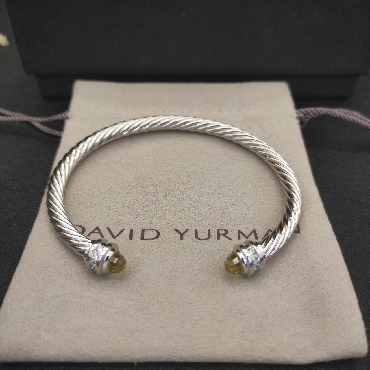 Classic Cable Bracelet Sterling Silver with Citrine and Diamonds, 5mm