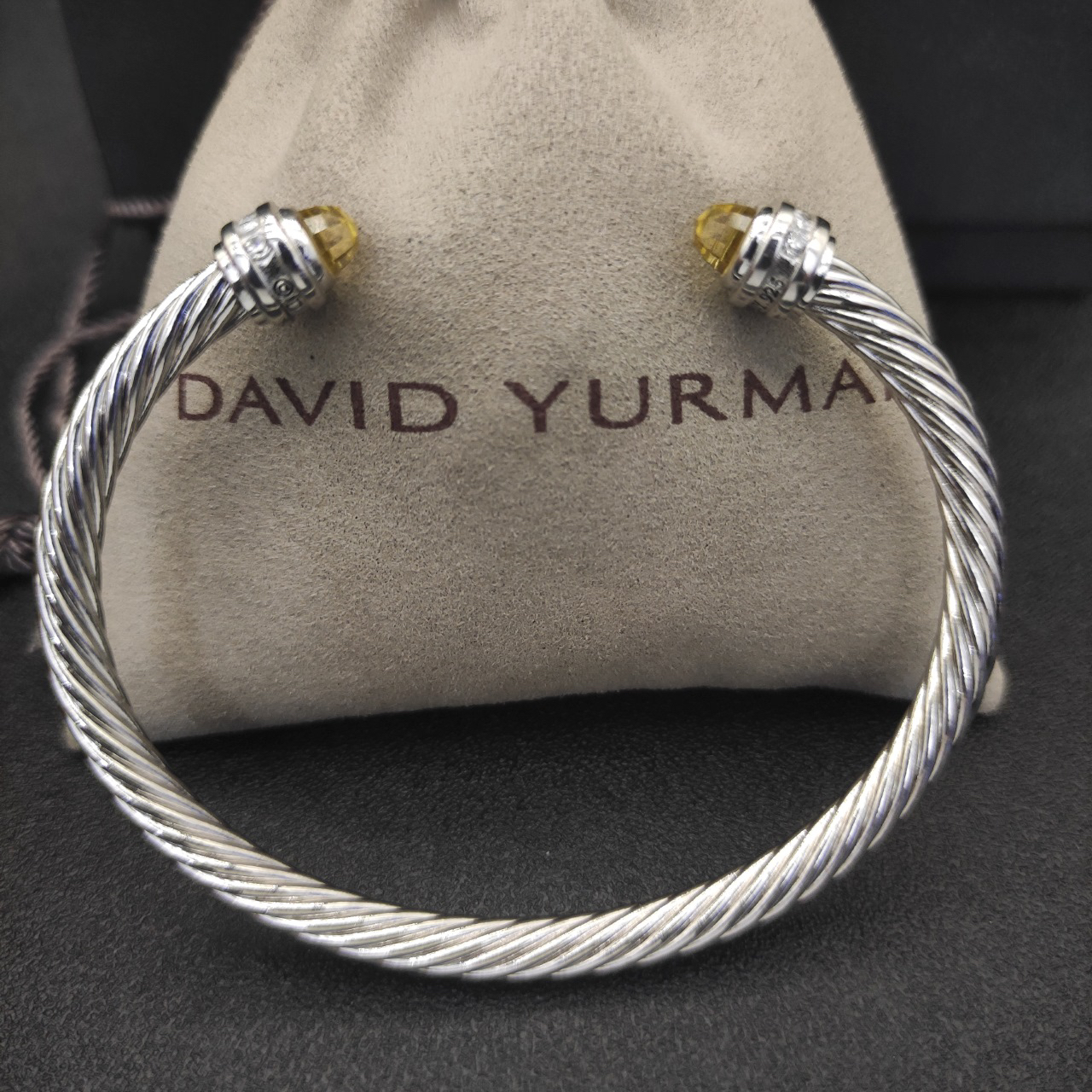 Classic Cable Bracelet Sterling Silver with Citrine and Diamonds, 5mm