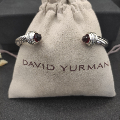 Classic Cable Bracelet Sterling Silver with Almandine and Diamonds, 5mm