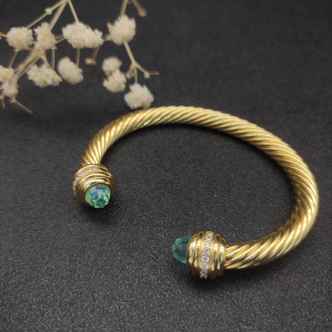 Classic Cablespira® Bracelet 18K Yellow Gold with Aquamarine And Half Diamonds, 7mm