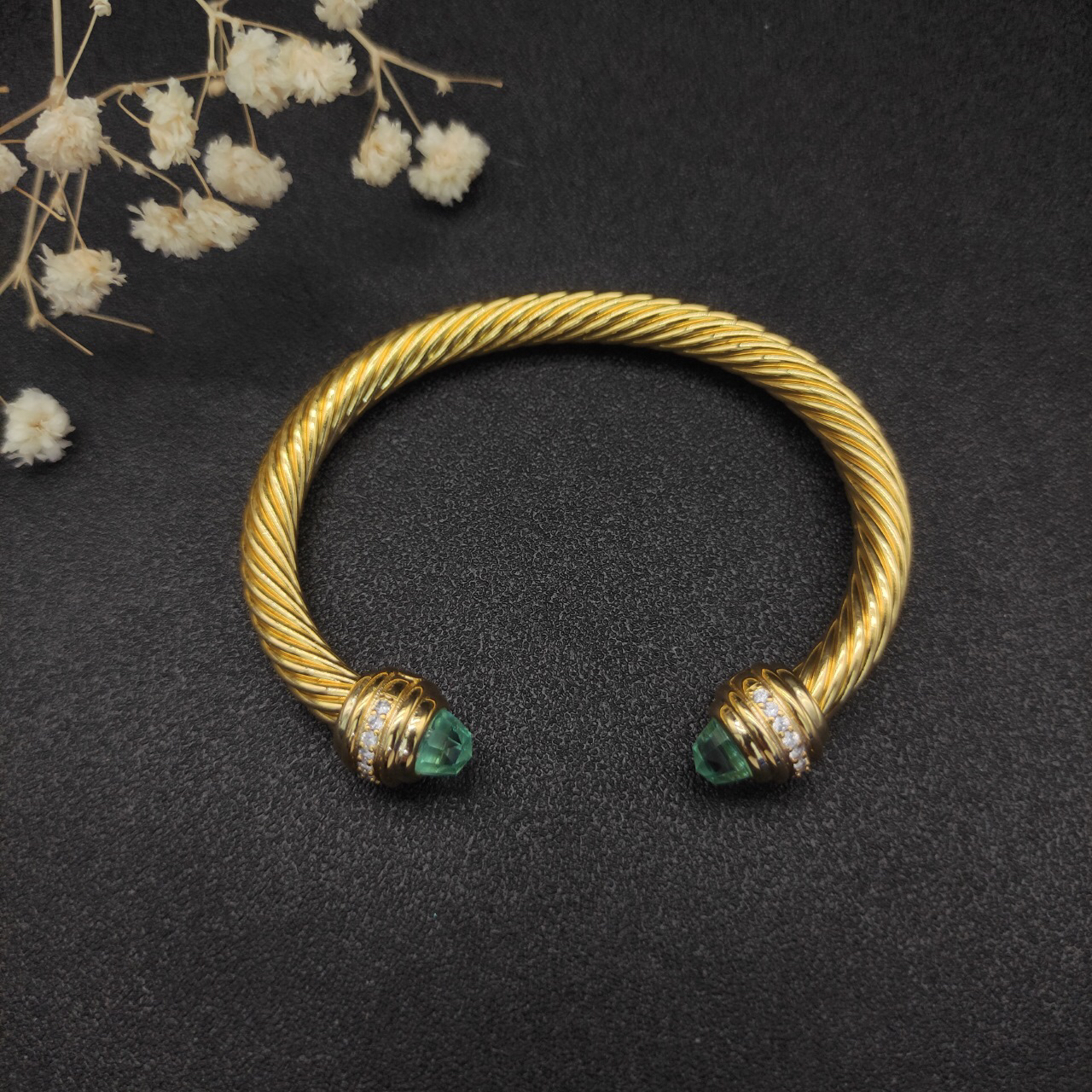 Classic Cablespira® Bracelet 18K Yellow Gold with Aquamarine And Half Diamonds, 7mm
