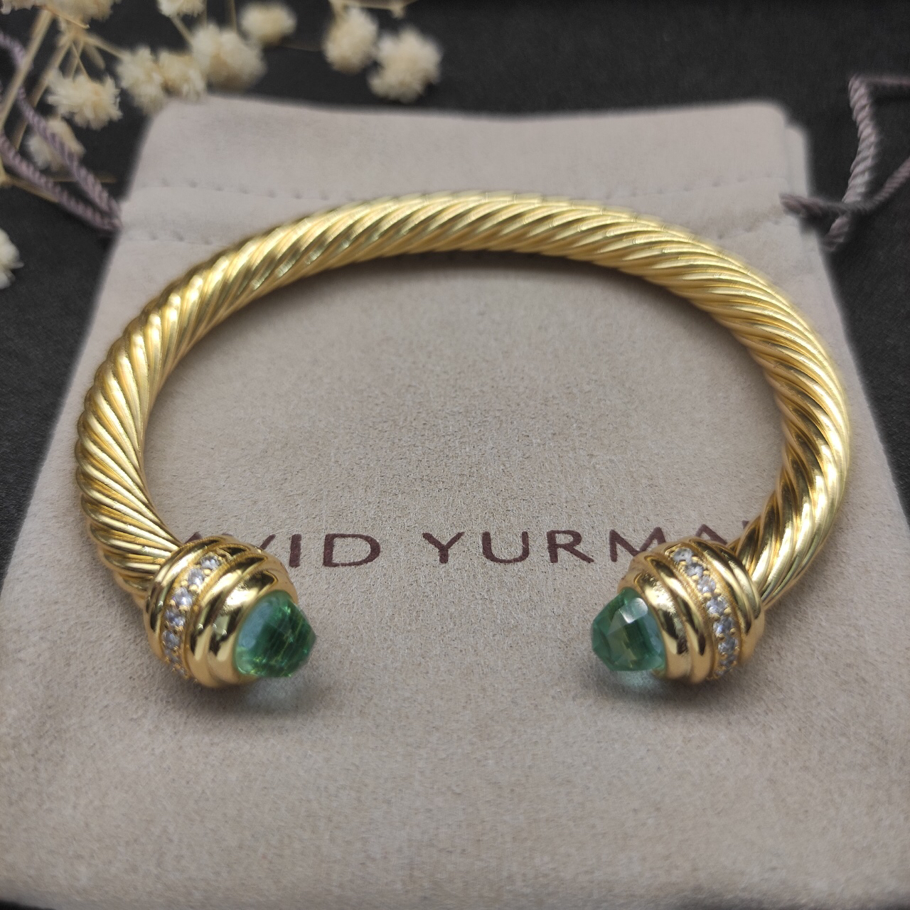 Classic Cablespira® Bracelet 18K Yellow Gold with Aquamarine And Half Diamonds, 7mm