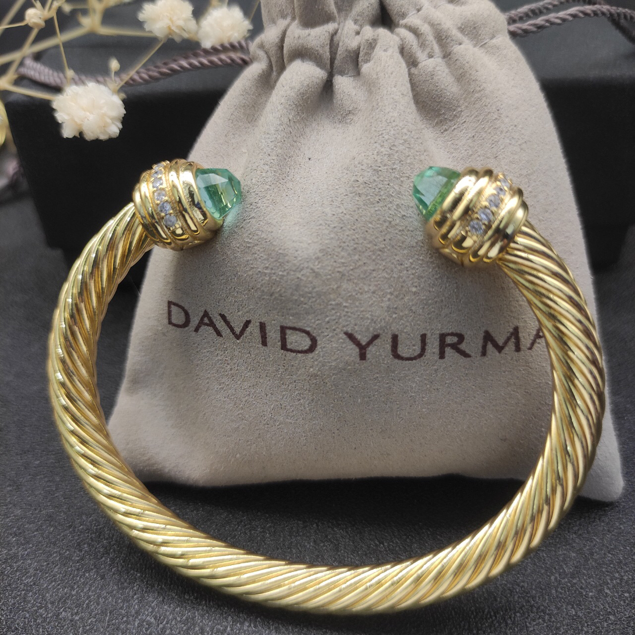 Classic Cablespira® Bracelet 18K Yellow Gold with Aquamarine And Half Diamonds, 7mm
