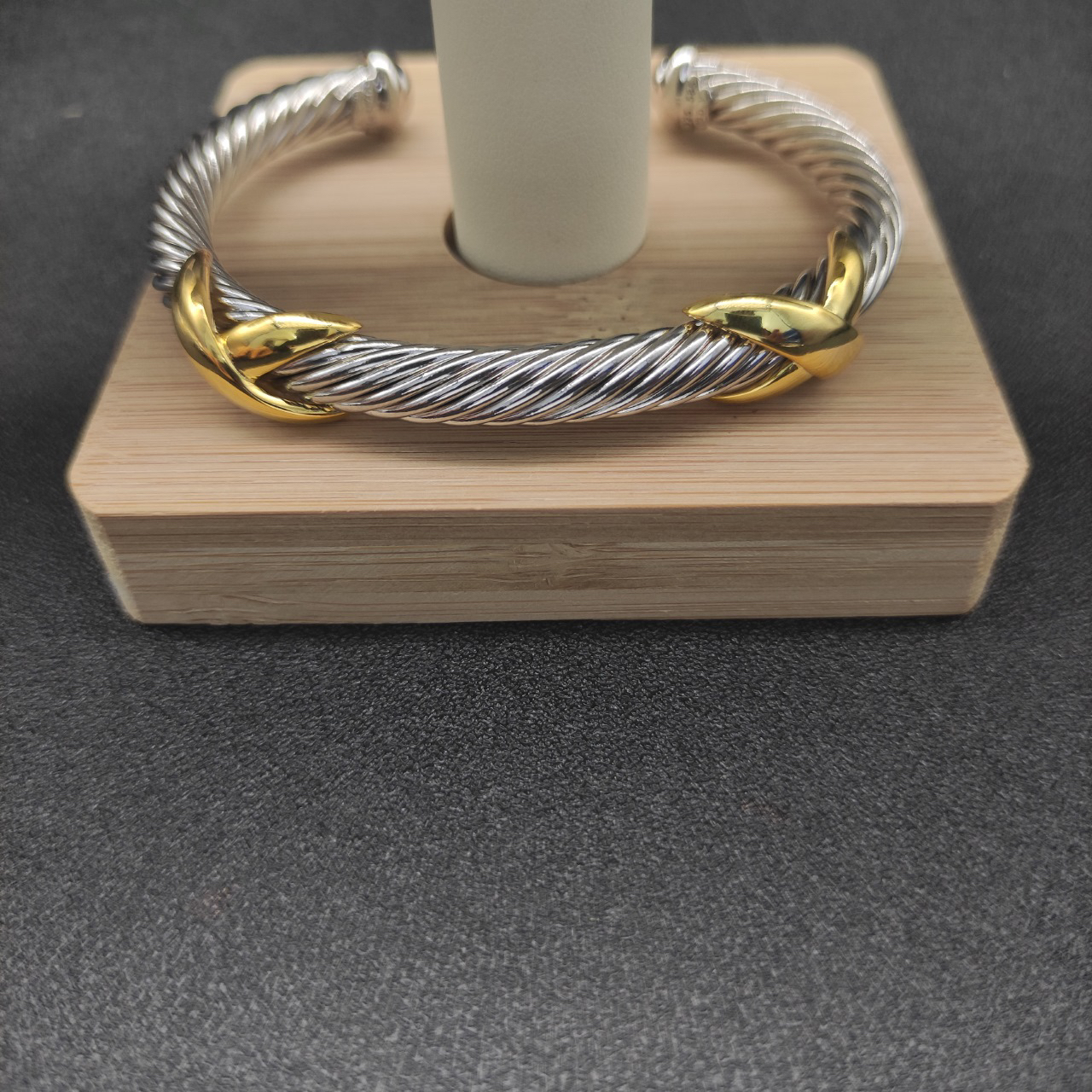 X Classic Cable Station Bracelet Sterling Silver with 14K Yellow Gold, 7mm