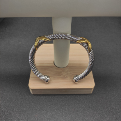 X Classic Cable Station Bracelet Sterling Silver with 14K Yellow Gold, 7mm
