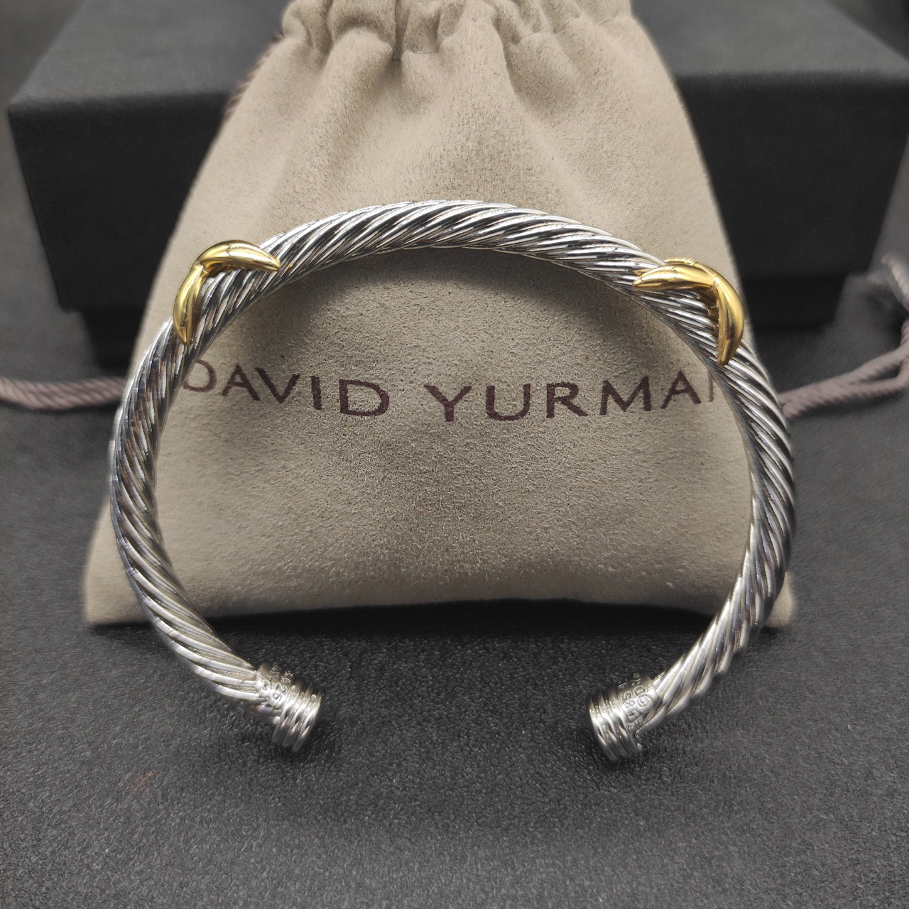 X Classic Cable Station Bracelet Sterling Silver with 14K Yellow Gold, 5mm