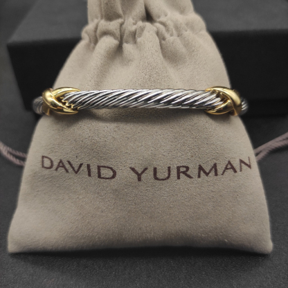 X Classic Cable Station Bracelet Sterling Silver with 14K Yellow Gold, 5mm