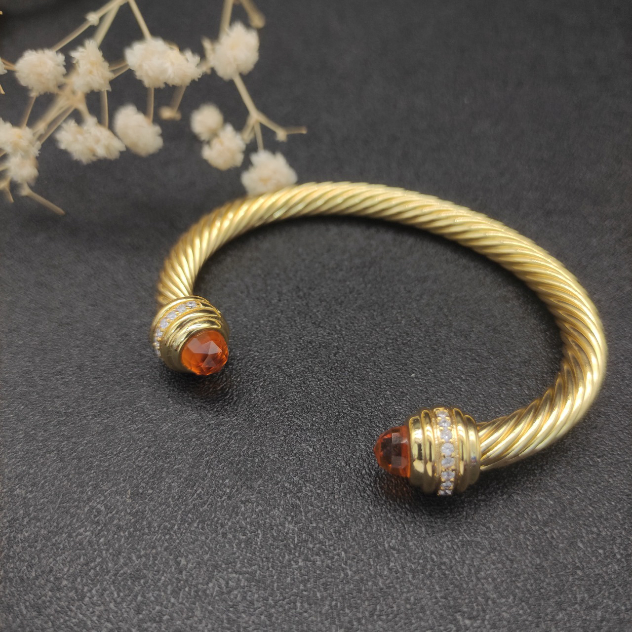 [Copy]Classic Cablespira® Bracelet 18K Yellow Gold with Half Diamonds, 7mm