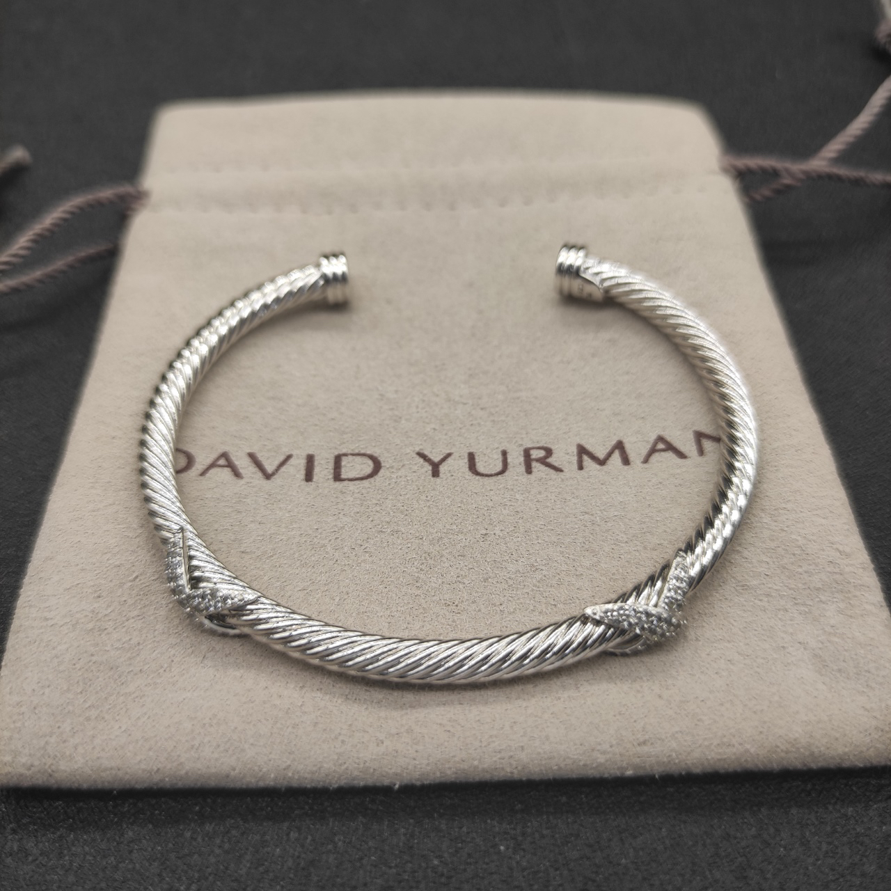 X Classic Cable Station Bracelet Sterling Silver with Diamonds, 4mm