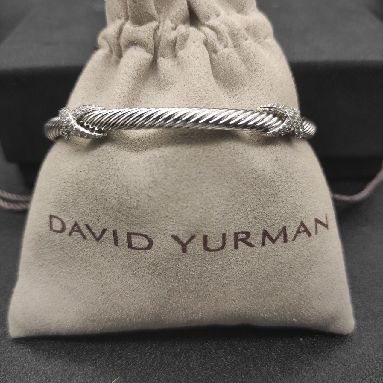 X Classic Cable Station Bracelet Sterling Silver with Diamonds, 4mm