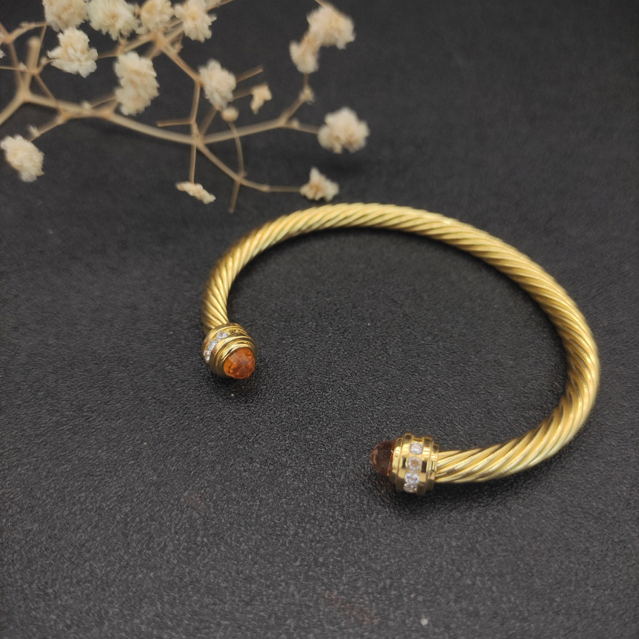 Classic Cablespira® Bracelet 18K Yellow Gold with Champagne crystal and Diamonds, 5mm