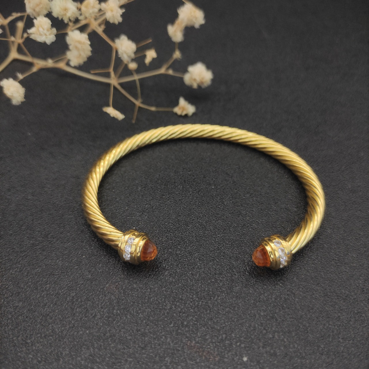 Classic Cablespira® Bracelet 18K Yellow Gold with Champagne crystal and Diamonds, 5mm